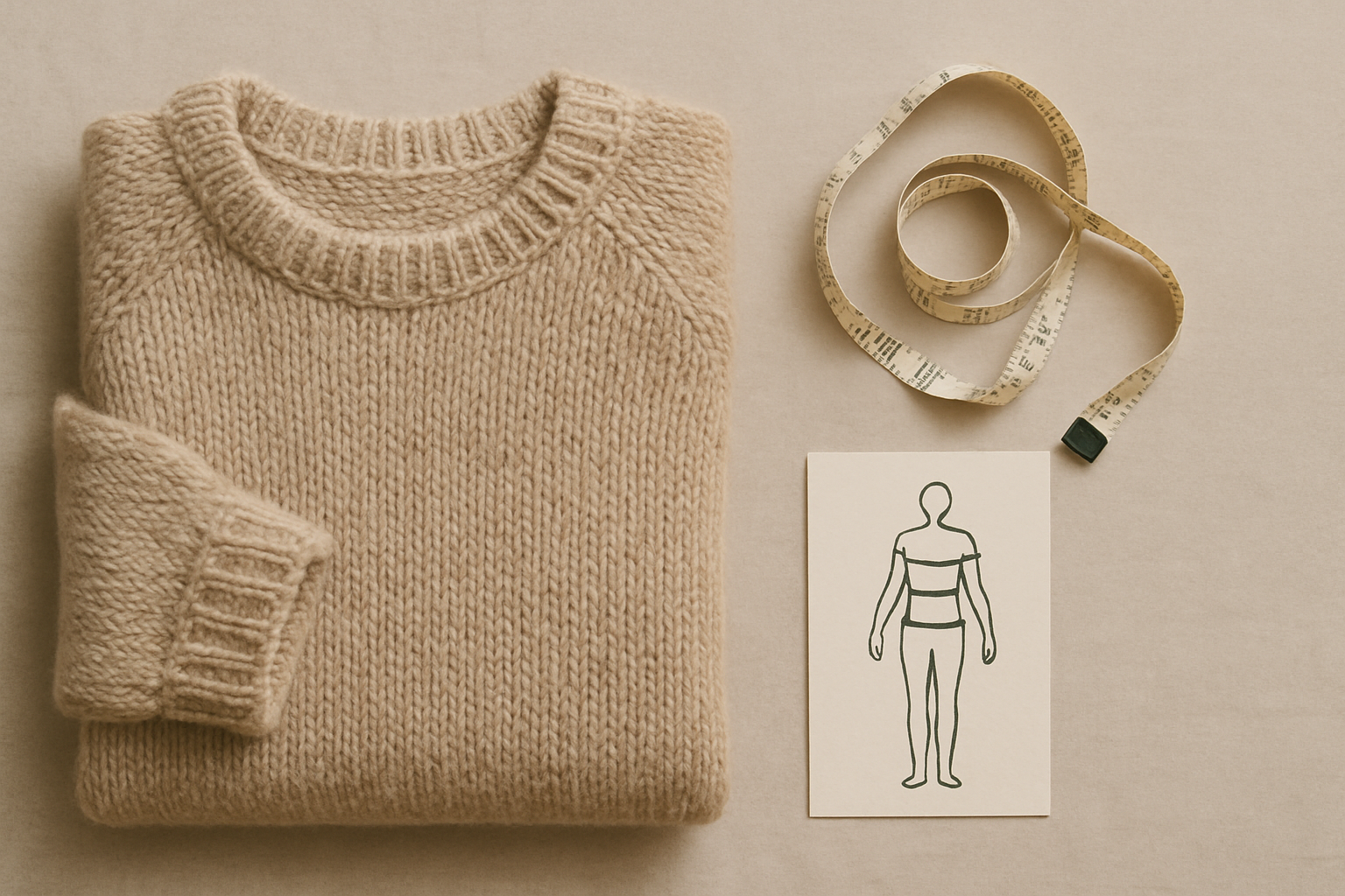 A tape measure across the chest of a finished knit sweater, showing the gap between body and garment that is ease